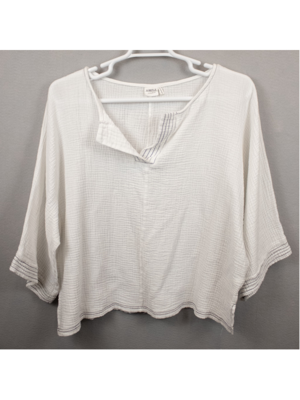 Simple Suzanne Betro white gauzy boxy split neck top-1X